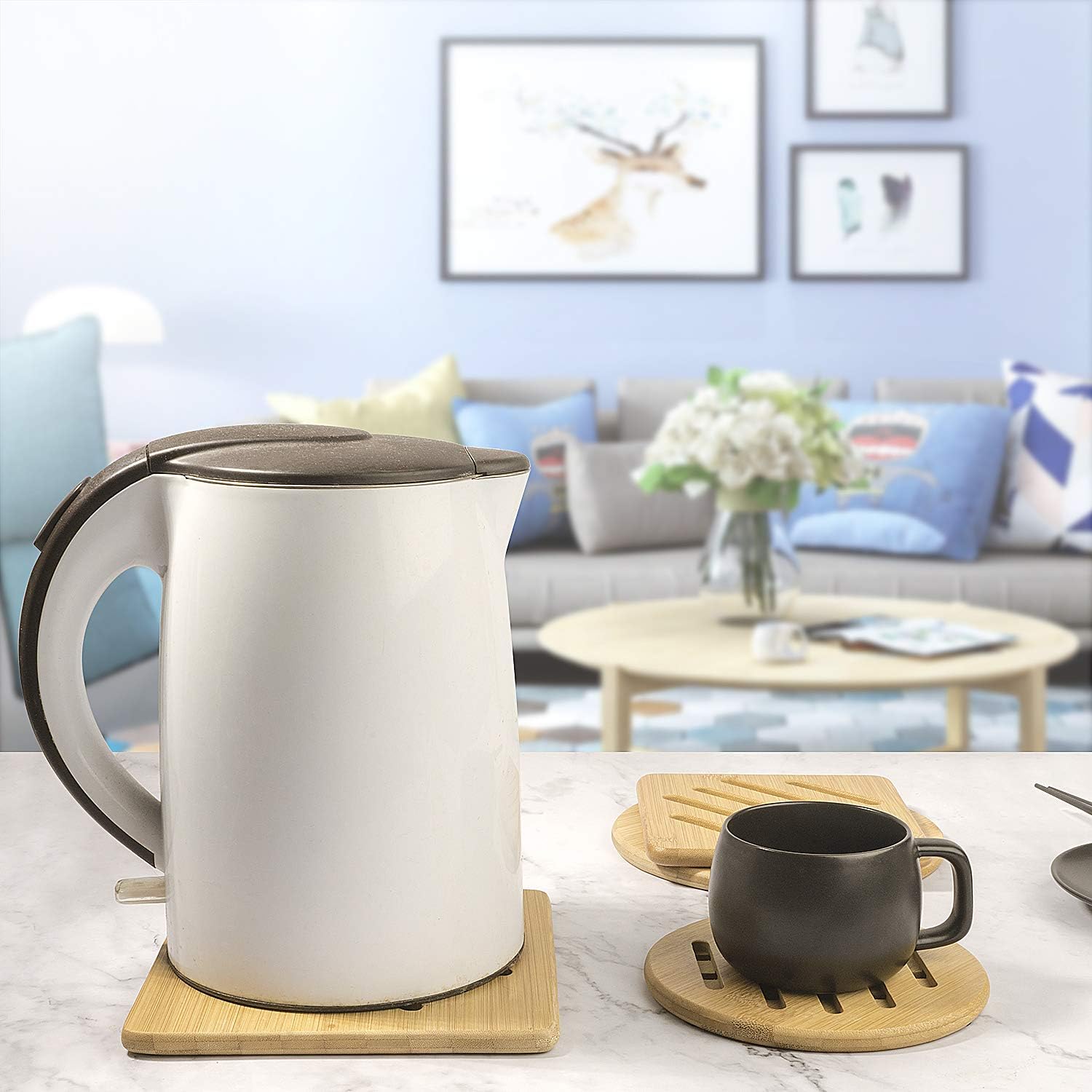 Hot Pads Trivet,Table Solid Bamboo Wood Trivets for Hot Dishes and Pot with Non-Slip Pads Heat Resistant Pads Teapot Trivet 4pcs(Multi Size,2 Square 2 Round)